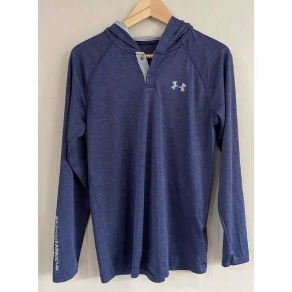 Men's Under Armour Pullover Snap Hood Blue Gray Size Small S - Picture 1 of 3